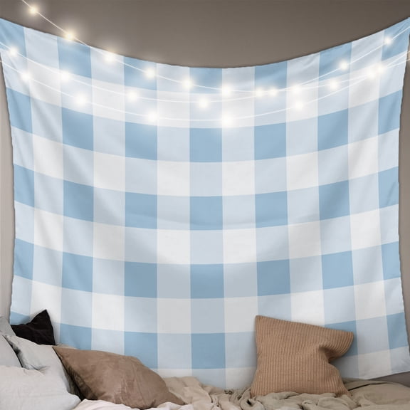 Blue Checkered Small Tapestry for Bedroom Wall Hanging Tapestry, Blue White Buffalo Plaid Ceiling Backdrop Tapestries Poster Blanket Wall Decor for Teens Room Living Room Dorm 23" x 28"