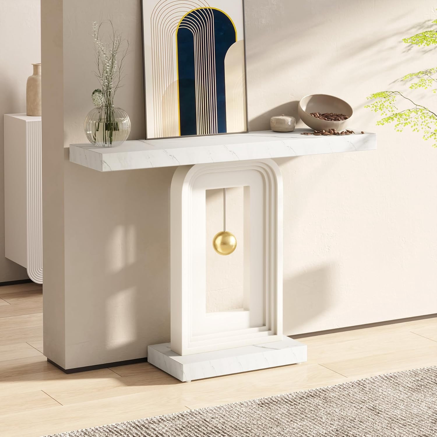 Tribesigns Modern Console Table, 40 Inches Narrow Sofa Entryway Table, Contemporary Wood Accent Table for Living Room Entrance, Faux Marble White