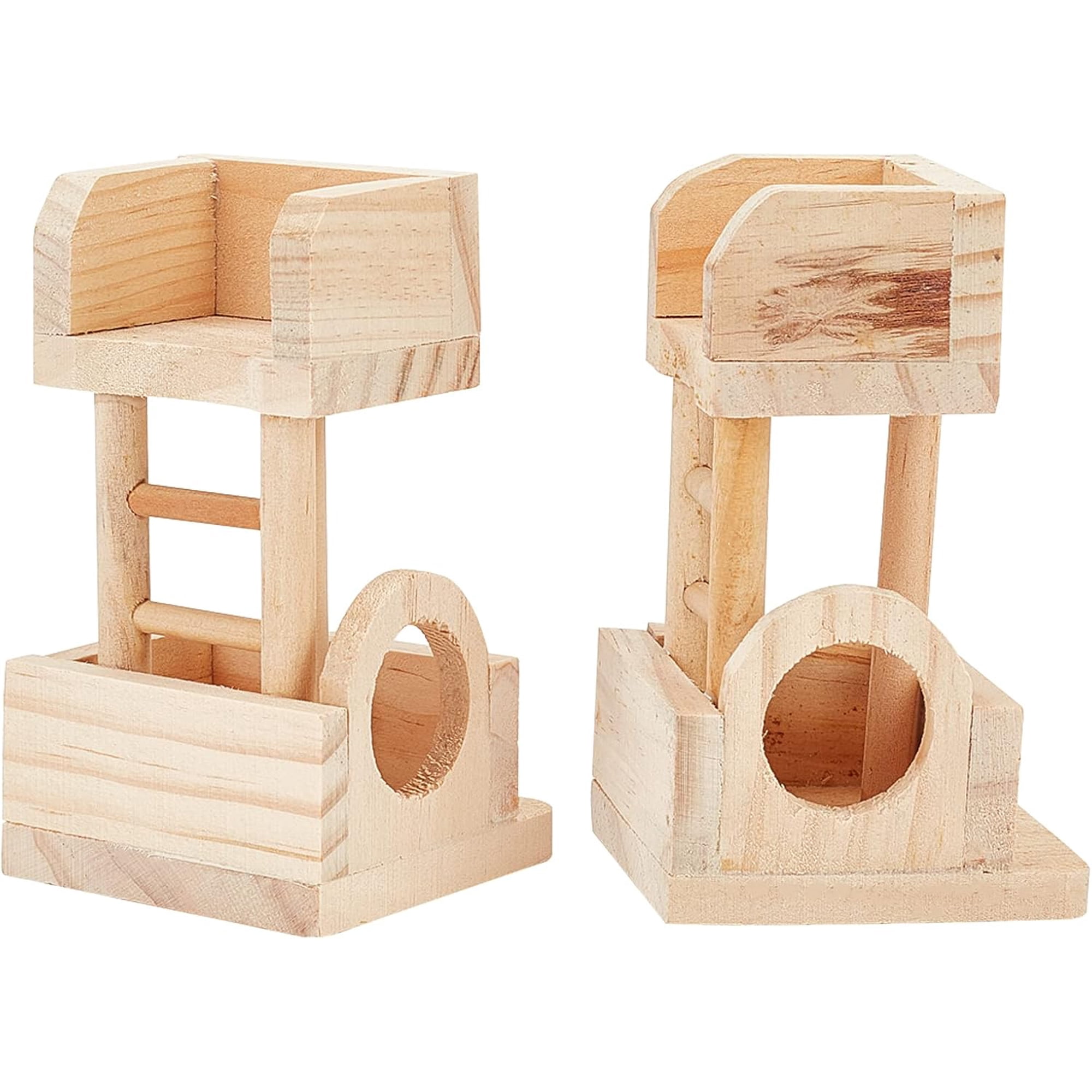 Wood Hamster Watchtower 2 Pcs Hamster Climbing Ladder for Hamster Pet Toys for Small Animals Hamster Rat Cage Accessories Pet Toys for Small Animals Brown DIY