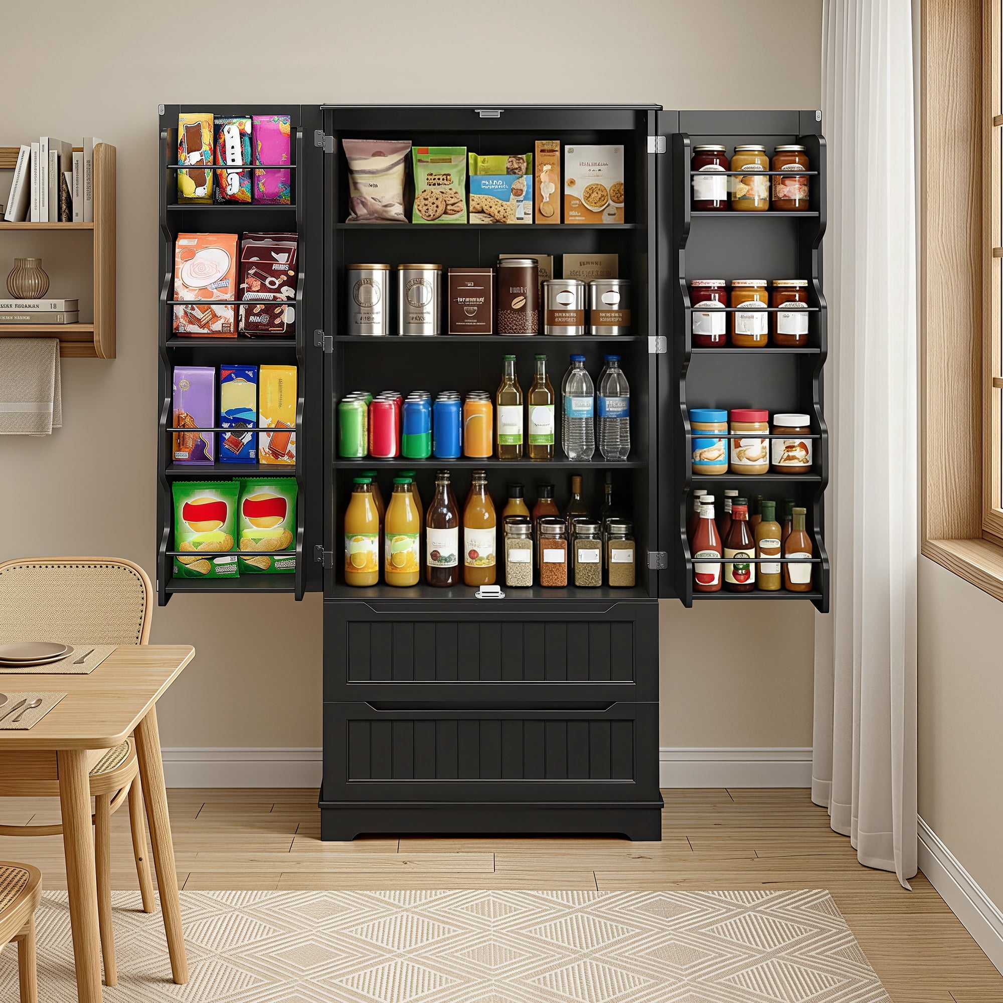 Pantry Cabinet, Asofer 71" Pantry Storage Cabinet with 2 Doors , 11 Shelves & 2 Drawers for Kitchen Dining Room, Black