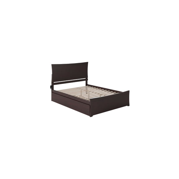 Platform Bed with Footboard & Twin XL Trundle - Espresso Wood & USB Ports