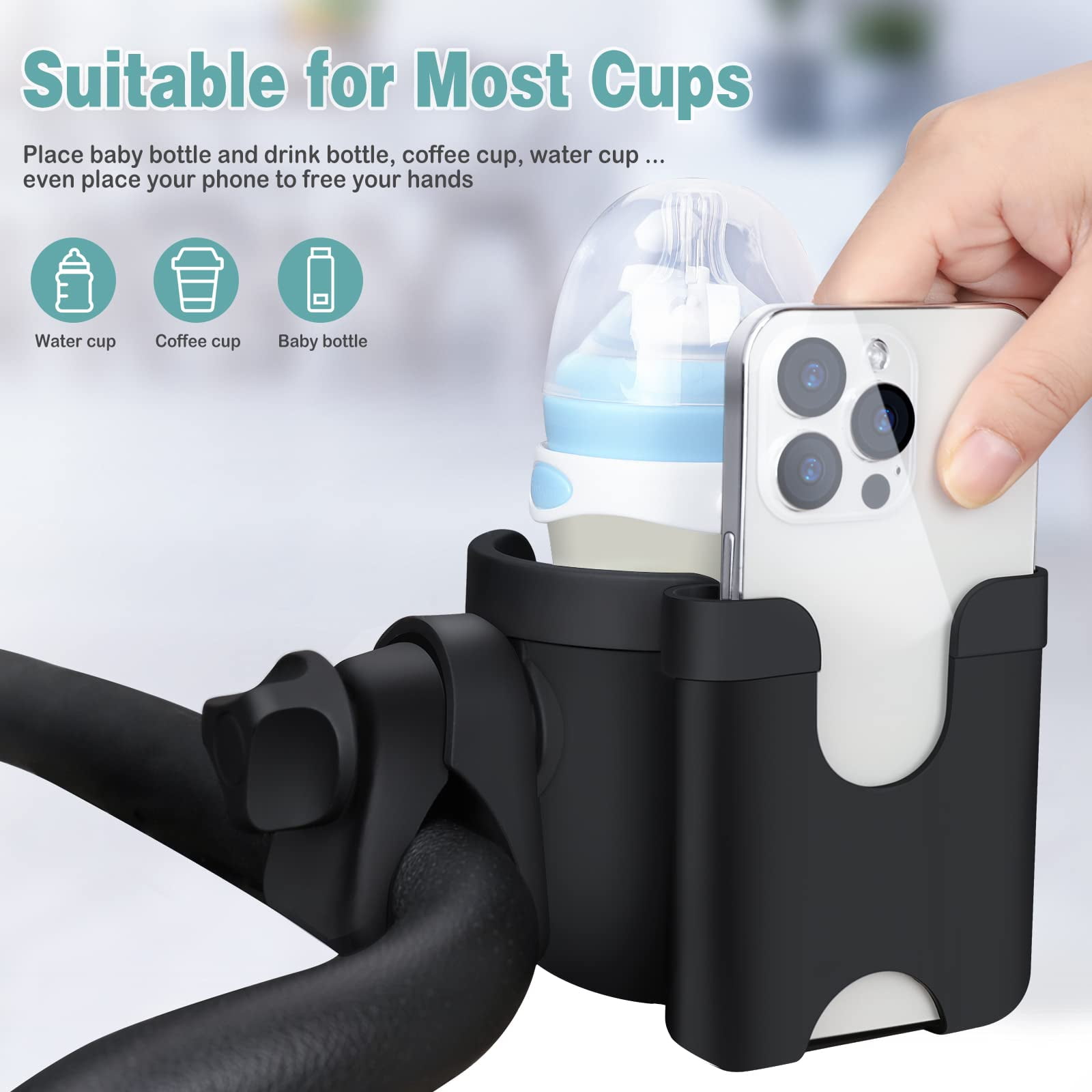Universal Stroller cup Holder 2 In 1 Twin pram water milk bottle rack  Drinks Stand Carrying Case for Bikes Trolleys Pushchairs