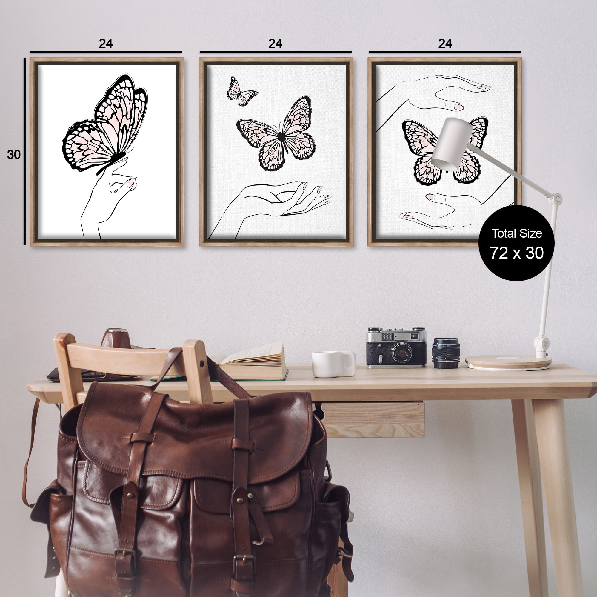 Stupell Industries Hands with Butterflies Animals & Insects Painting Brown Floater Framed Canvas Art Print Wall Art, 25 x 31, Set of 3