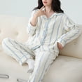 thumbnail image 6 of zfwon Womens Pyjamas 2 Piece Warm Fleece Pjs Set Winter Flannel Pajama Set Striped Button-Down Lapel Collar Long Sleeve Tops & Trousers 2 Piece Casual Matching Set Loungewear Sleepwear, 6 of 7