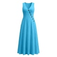 thumbnail image 7 of Summer Maxi Dresses for Womens Linen V Neck Sleeveless Beach Sundress Button Casual Loose Long Tank Dress with Pockets, 7 of 7