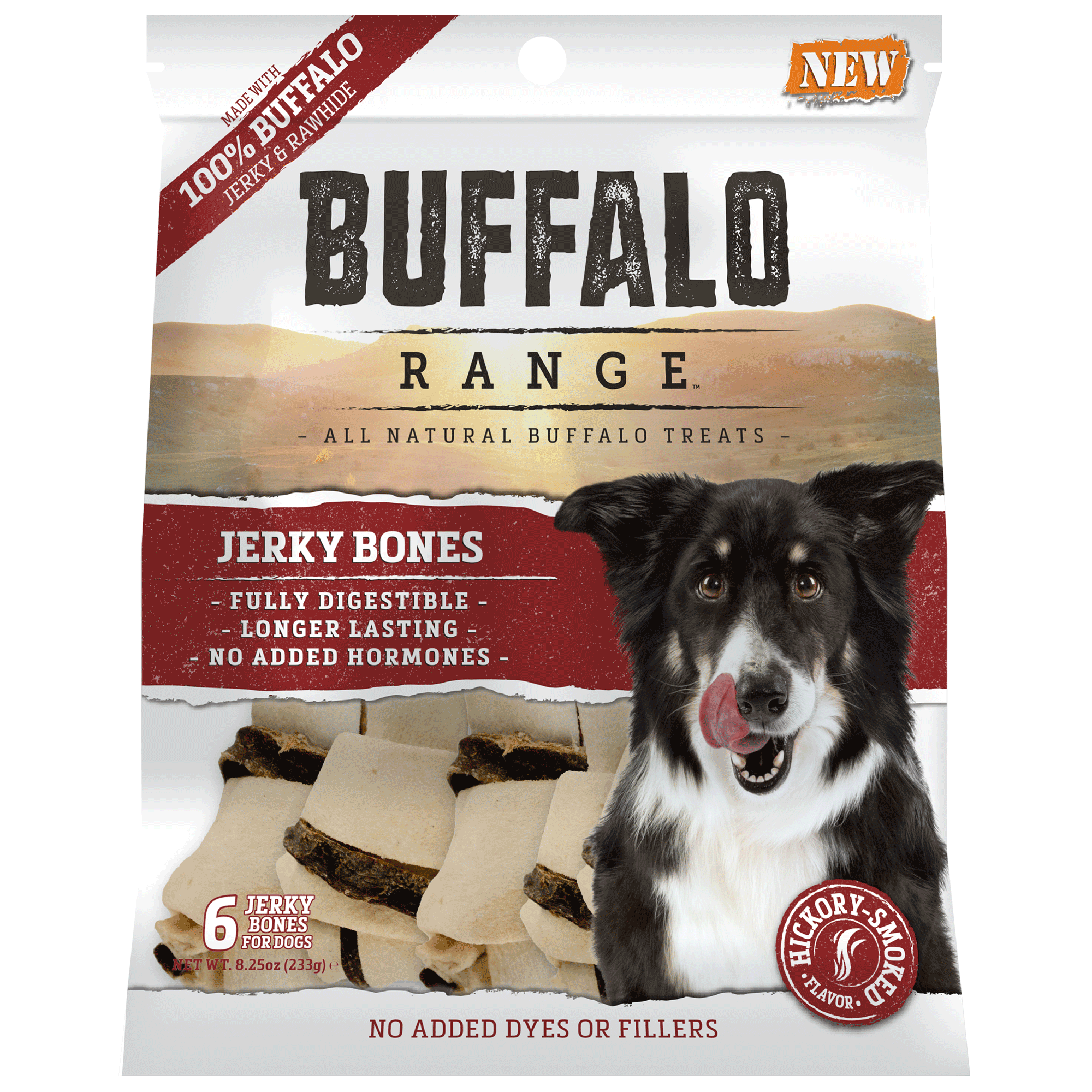 Buffalo Range All Natural, Grain Free Jerky Bone Rawhide Chews for Dogs