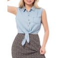 thumbnail image 3 of Made by Olivia Women's Sleeveless Button-Down Tie Front Knot Crop Chambray Shirt, 3 of 7