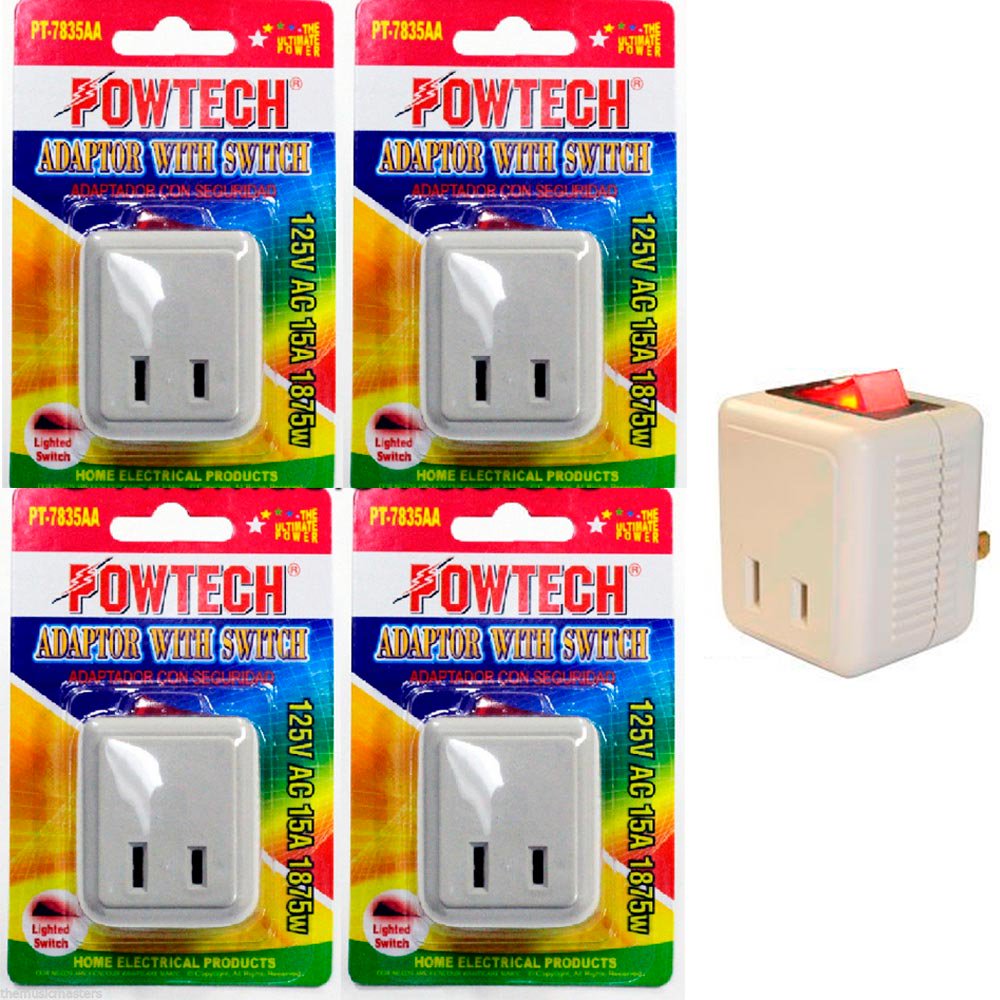 4 Pc Outlet Wall Tap Single Port Power Electrical Adapter On Off