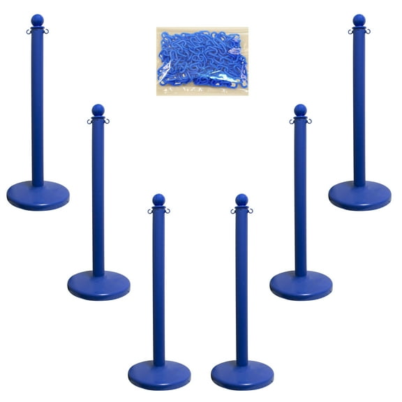 2.5 Inch Blue Medium Duty Stanchion & Chain Kit (6 Pk)