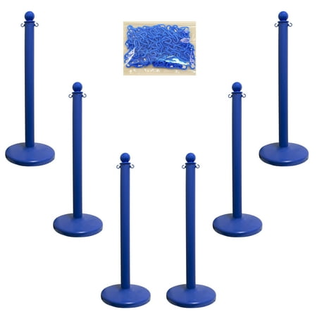 2.5 Inch Blue Medium Duty Stanchion & Chain Kit (6 Pk)