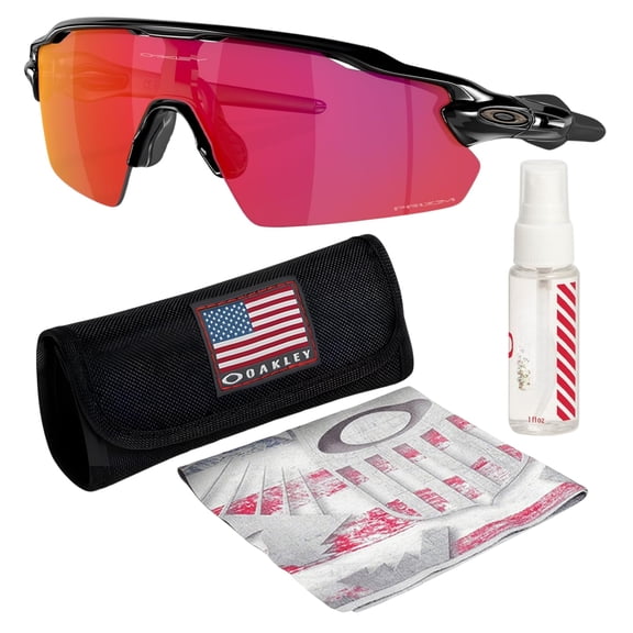 Oakley OO9211 Radar EV Pitch Rectangle Shaped Non-Polarized Sunglasses for Men - Includes Official Eyewear Kit - Polished Black Frame with Prizm Field Lens