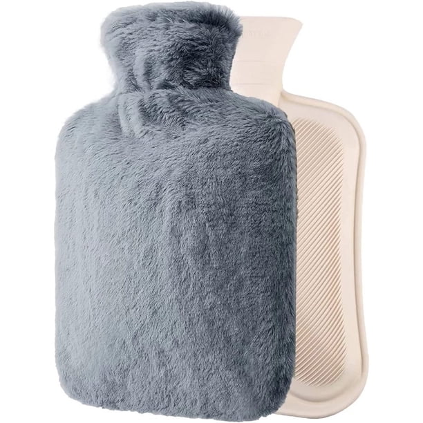 Bolsa de agua caliente con funda suave, botella de agua caliente de 1,8 litros, botella de cama grande y esponjosa para adultos y niños, bolsa de agua caliente con funda para noches acogedoras,