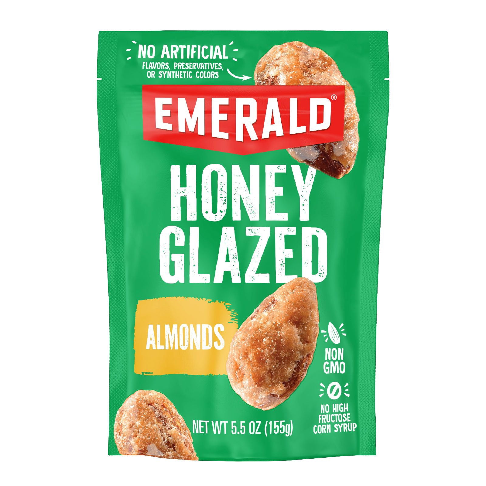 Emerald Nuts, Honey Glazed Almonds, 5.5 oz, Resealable Bag (Pack of 3)