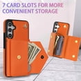 thumbnail image 4 of Wallet Case for Samsung Galaxy S25, with Detachable Lanyard Cards Holder Premium PU Leather Shockproof Flip Cover Stand Anti-Scratch Protective Phone Cover for Samsung Galaxy S25, Orange, 4 of 5