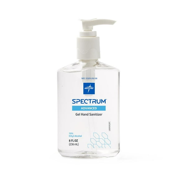 Medline Spectrum Gel Hand Sanitizer, 70% Ethyl Alcohol, Pump Bottle, 8 oz, Kills Germs, Moisturizing Formula