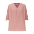 thumbnail image 4 of Hfnxid Womens Cotton Linen Tops Crew Neck Puff Long Sleeve Shirt Fashion Casual Loose Fit Top Spring Holiday Going Out Blouses-Pink, 4 of 6