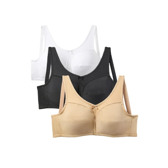 Comfort Choice Women's Plus Size 3-Pack Cotton Wireless Bra