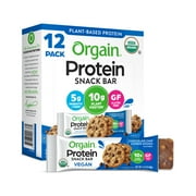 Orgain Organic Plant Based Protein Snack Bars, Chocolate Chip Cookie Dough, 16.9oz, 12ct