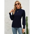 thumbnail image 2 of SWQZVT Womens Mock Neck Puff Long Sleeve Tops Casual Loose Solid Basic T Shirt Button Cuffs Pullovers Shirts Blouse, 2 of 6