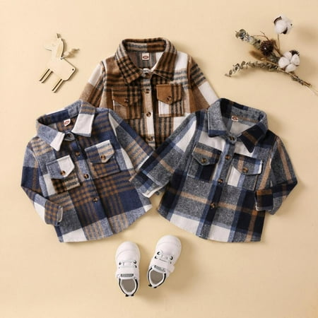 

Uccdo Baby Boys Girls Plaid Flannel Shirts Jackets Toddler Kids Long Sleeve Button Down Lapel Shirts Tops 6M-5T