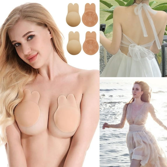 2 Pairs Sticky Bra Adhesive Invisible Bra, Strapless Backless Reusable Push Up Breast Lift for Women