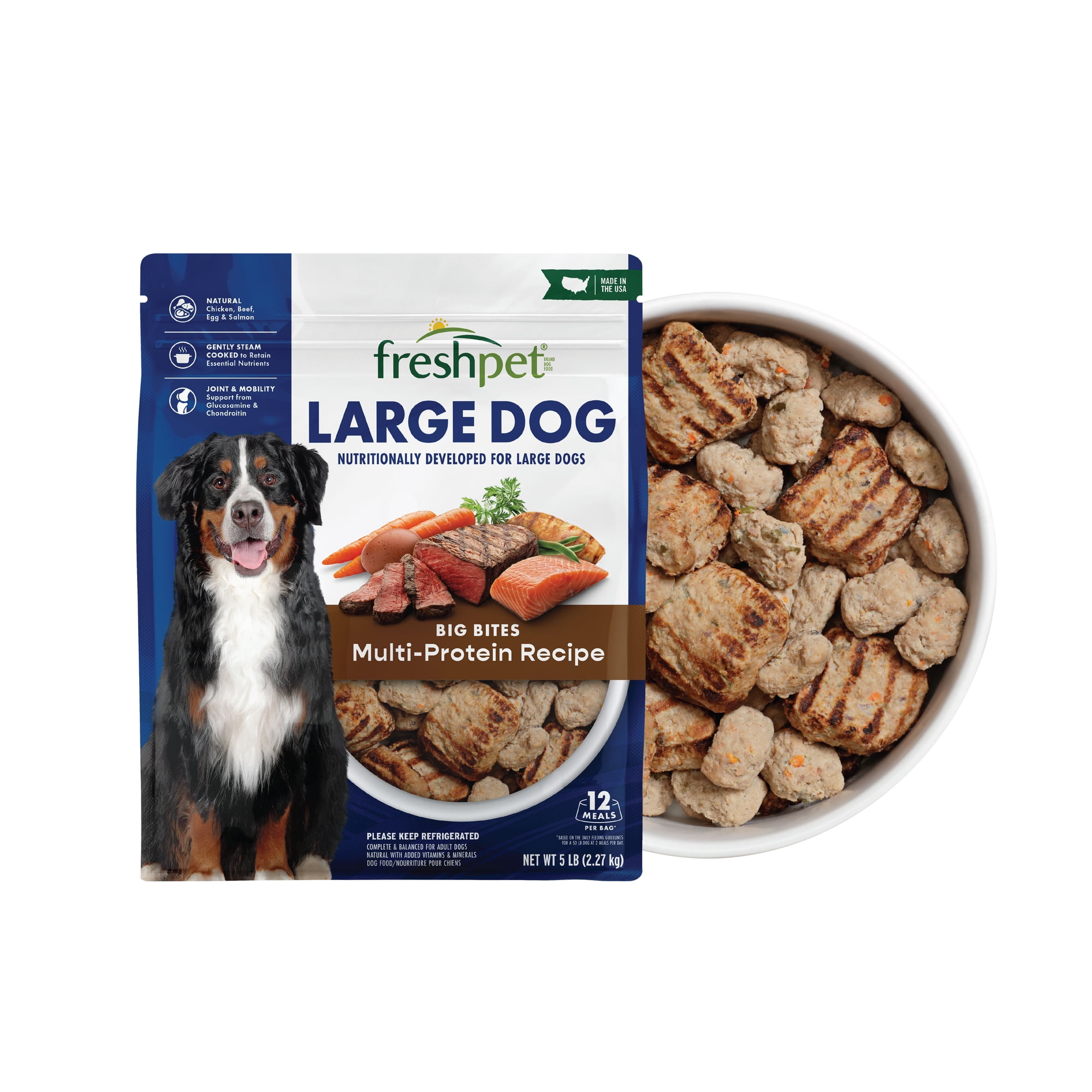 Freshpet Fresh Dog Food, Large Dog Multi-Protein: Chicken, Beef, Egg & Salmon Recipe, 5 lb.