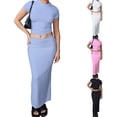 thumbnail image 6 of Biekopu Women’s Two Piece Summer Outfits, Short Sleeve Solid Color Crop Tops and Long Skirt Set, 6 of 6