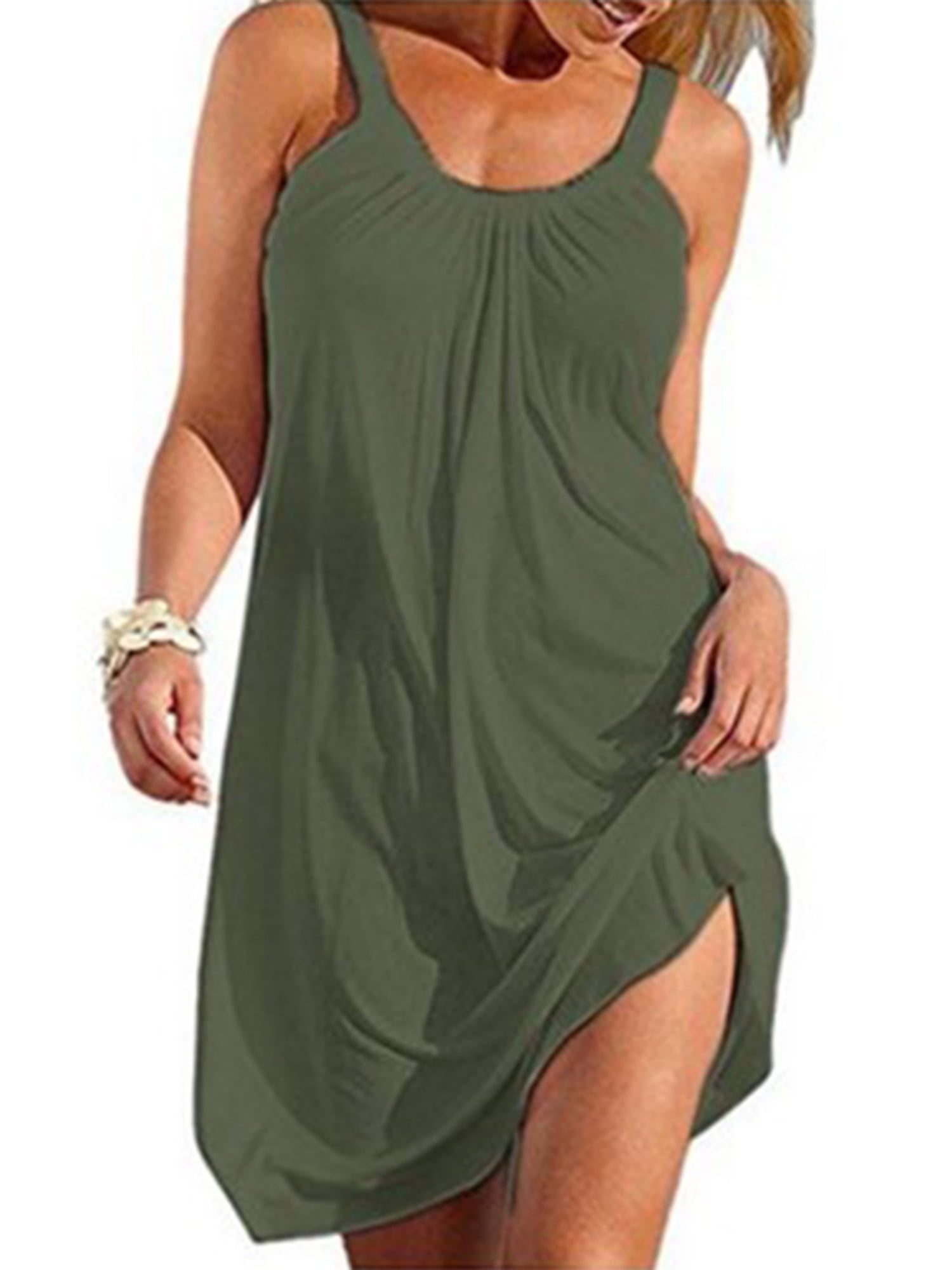 FANVOOK Sleeveless Dress Womens Tank Sundress Tir Dye Blue Green Colorful Dress Causal Summer Sundress TB XXL