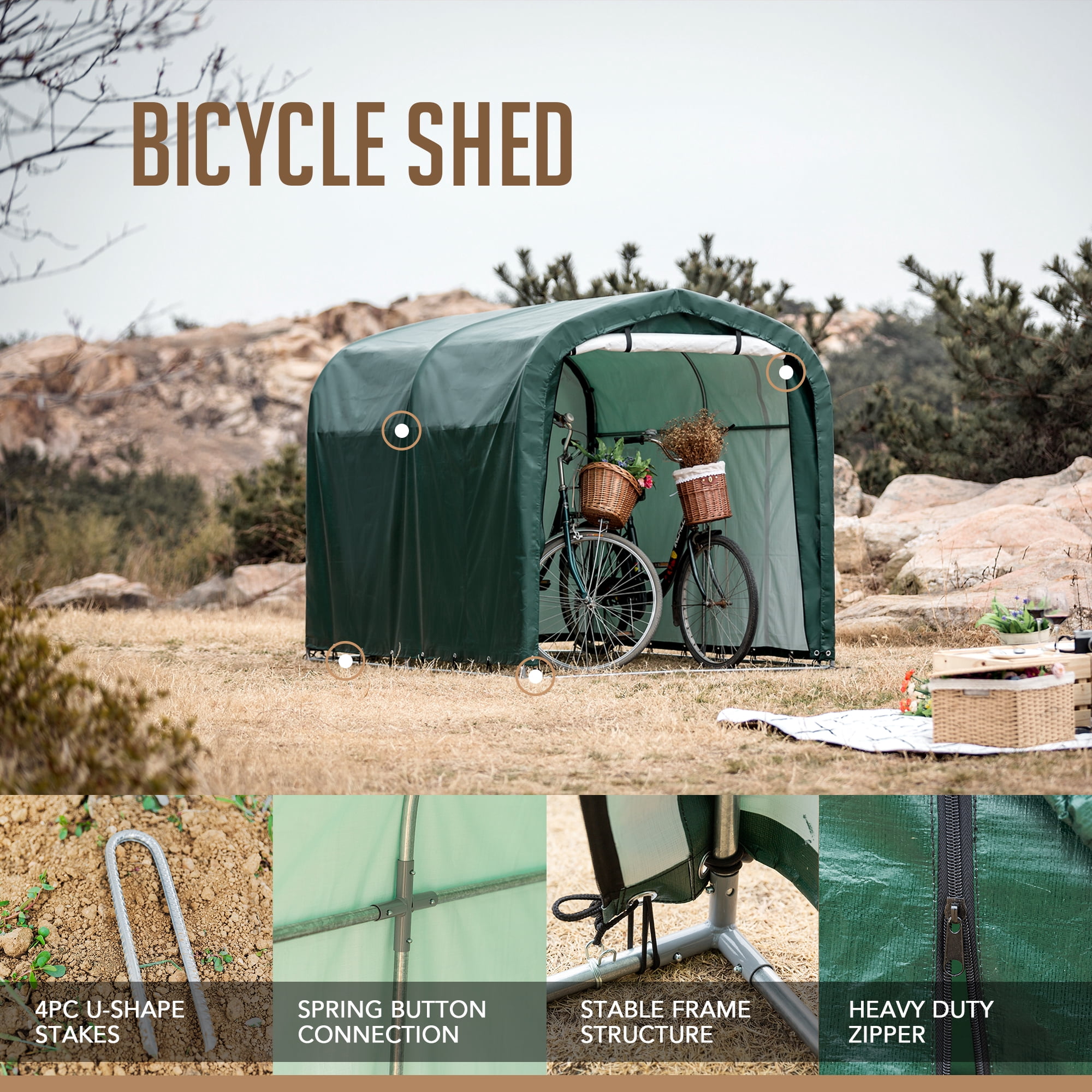 Outdoor Storage Shed 7 x 5Ft Heavy Duty Portable Storage Shelter with Roll-up Zipper Door for Bike, Mower, Garden Storage