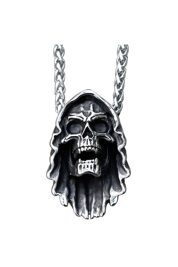 Skull Necklace Gothic Stainless Steel Jewelry Long Chain Punk Head of Grim Reaper Pendant Necklaces