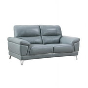 American Eagle Furniture Genuine Leather Loveseat in Light Gray and Blue
