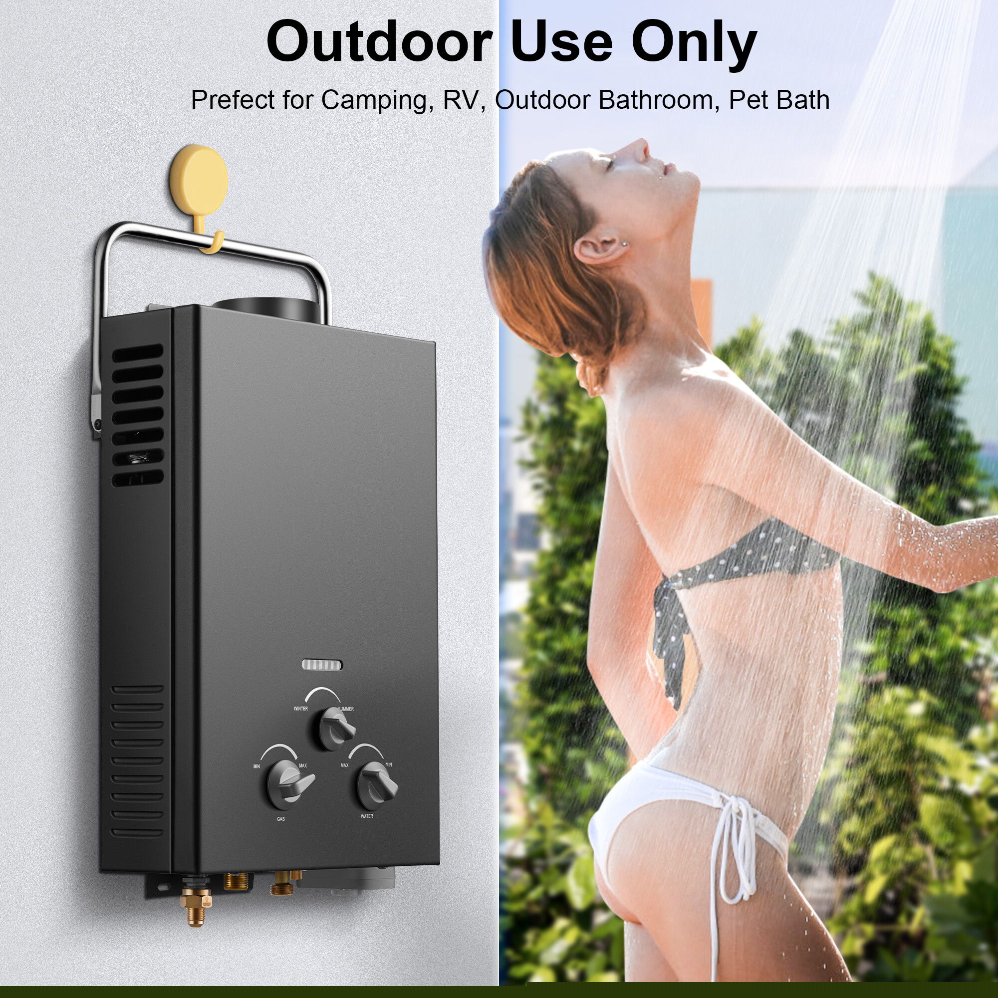 6L Portable Natural Gas Tankless Water Heater, 1.58GPM Instant Hot Shower for Camping/RV, 40K BTU, Black