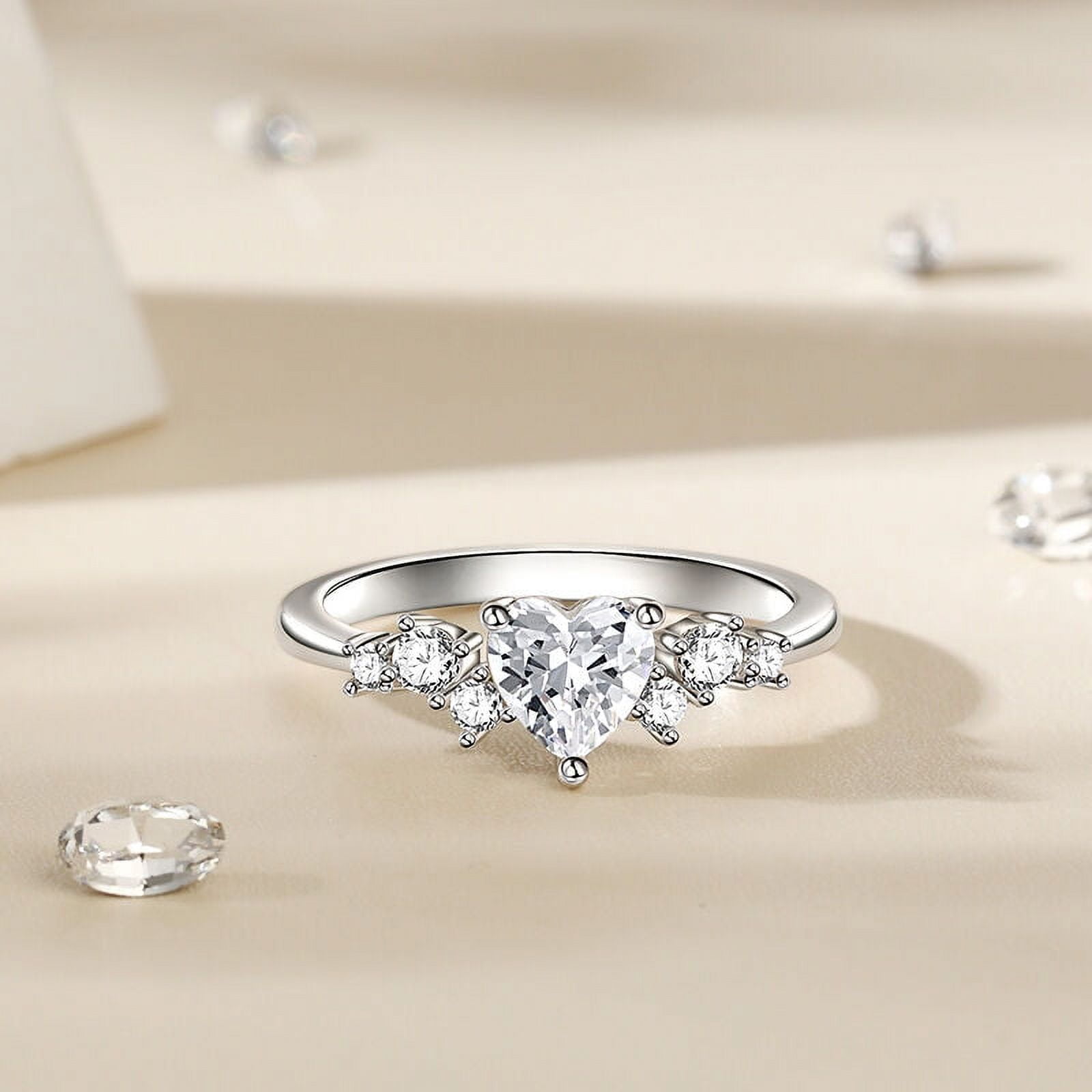 Ember Jewel 2.2 Ct Heart Cut VVS1/D Multi-Stone Lab-Created Simulated Diamond Engagement Ring 14K White Gold Plated for Women