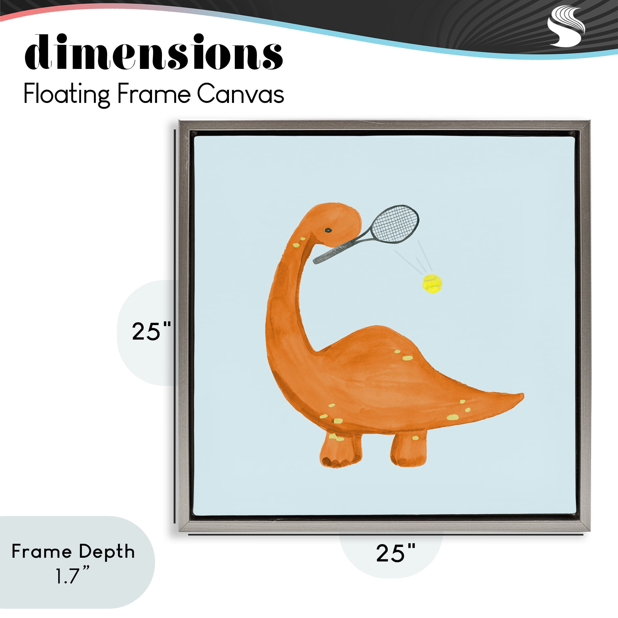 Stupell Industries Baby Dino Playing Tennis Gray Framed Floater Canvas Wall Art, design by Lucille Price