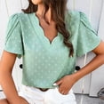 thumbnail image 4 of Miluxas Women's Swiss Dot Casual Summer Tops Short Sleeve Crewneck Chiffon Blouses Cute Solid Color Loose Shirts Tees Green 6(M), 4 of 9