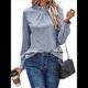 thumbnail image 1 of Camiseta de Larga con Cuello Alto y Ojales para Mujer, Elegante, Informal, , de Negocios, Elástica, con Aberturas Azul L, 1 of 9