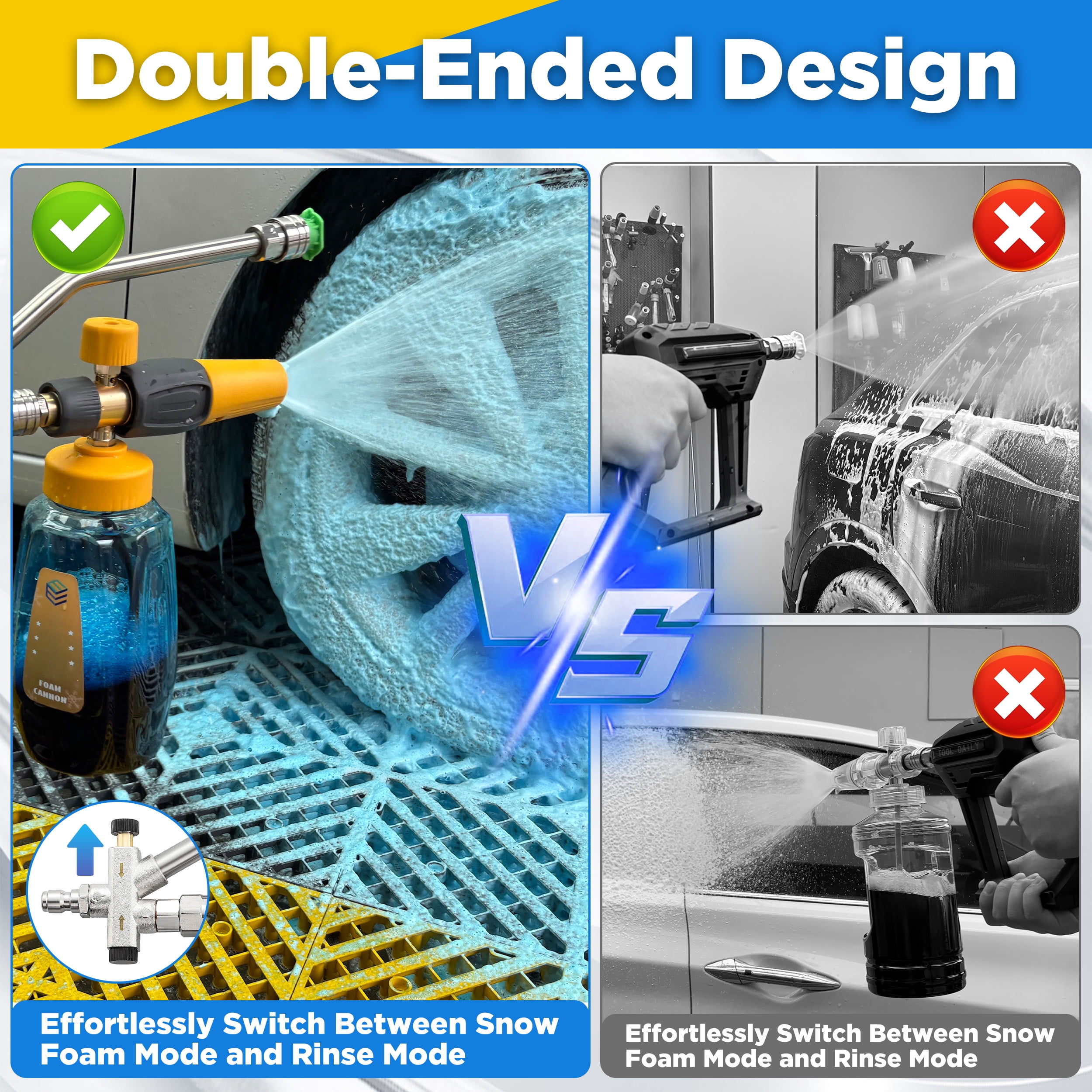 Pressure Washer Foam Cannon Gun Kit with Dual Connector Accessory, Foam Blaster for Car Washing, Double Tip Attachment & 5 Nozzle Tips, 1/4" Quick Connect, 4000 PSI