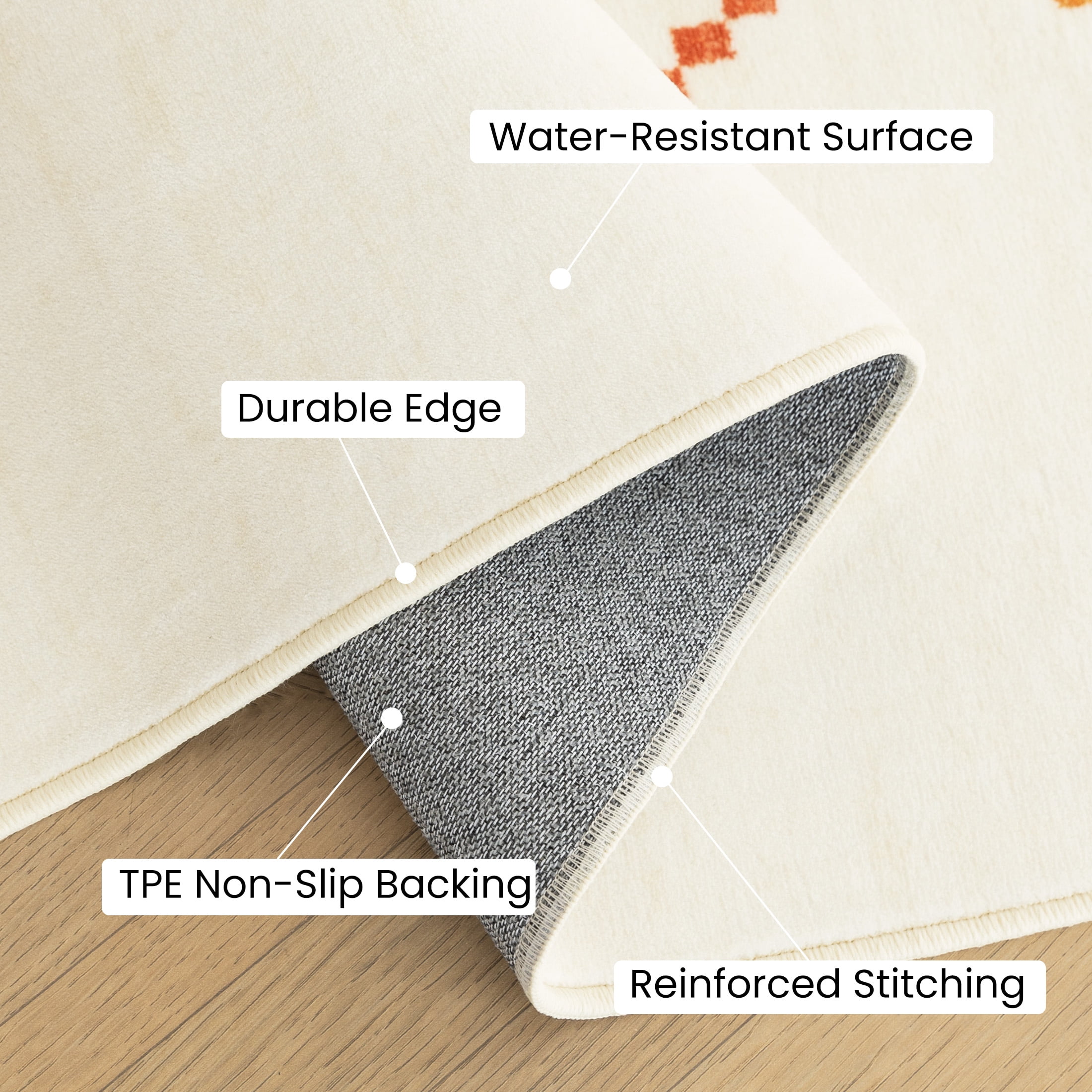 Sleep Zone 2x6 Washable Non Slip Area Rug Boho Rhombus, Wave edge Scalloped Water Resistant Rug for Bedroom Living room