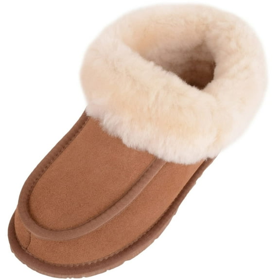 SNUGRUGS Fern, Women's Sheepskin Slipper Boot with Rubber Sole - Chestnut - US 11