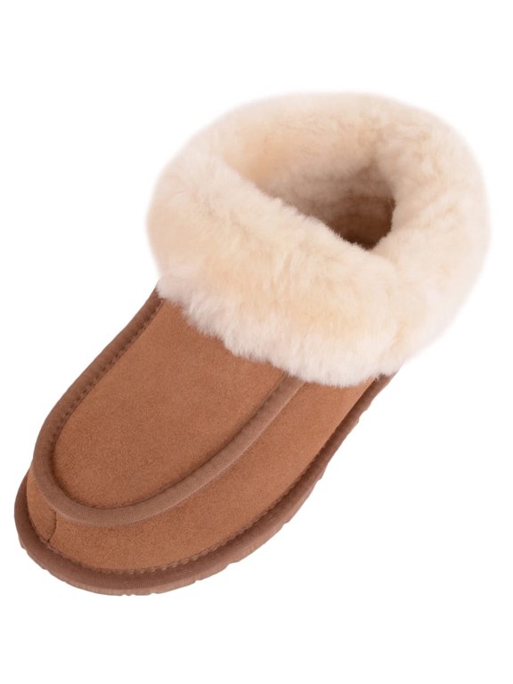 Fern, Women's Sheepskin Slipper Boot with Rubber Sole - Chestnut - US 11