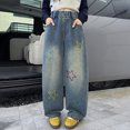 thumbnail image 2 of Karoyedx Girls Clothes Jeans for Teen Girls Straight Wide Leg Baggy Pants Y2k Boyfriend Skater Streetwear Cute Loose Fit Denim Trousers Blue Size,9-10 Years, 2 of 9