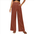 thumbnail image 2 of Pantalones Anchos de Cintura Alta para Mujer, Pantalones Casuales de Playa Fluidos de Verano con Bolsillos. Vino Tinto XXL, 2 of 10