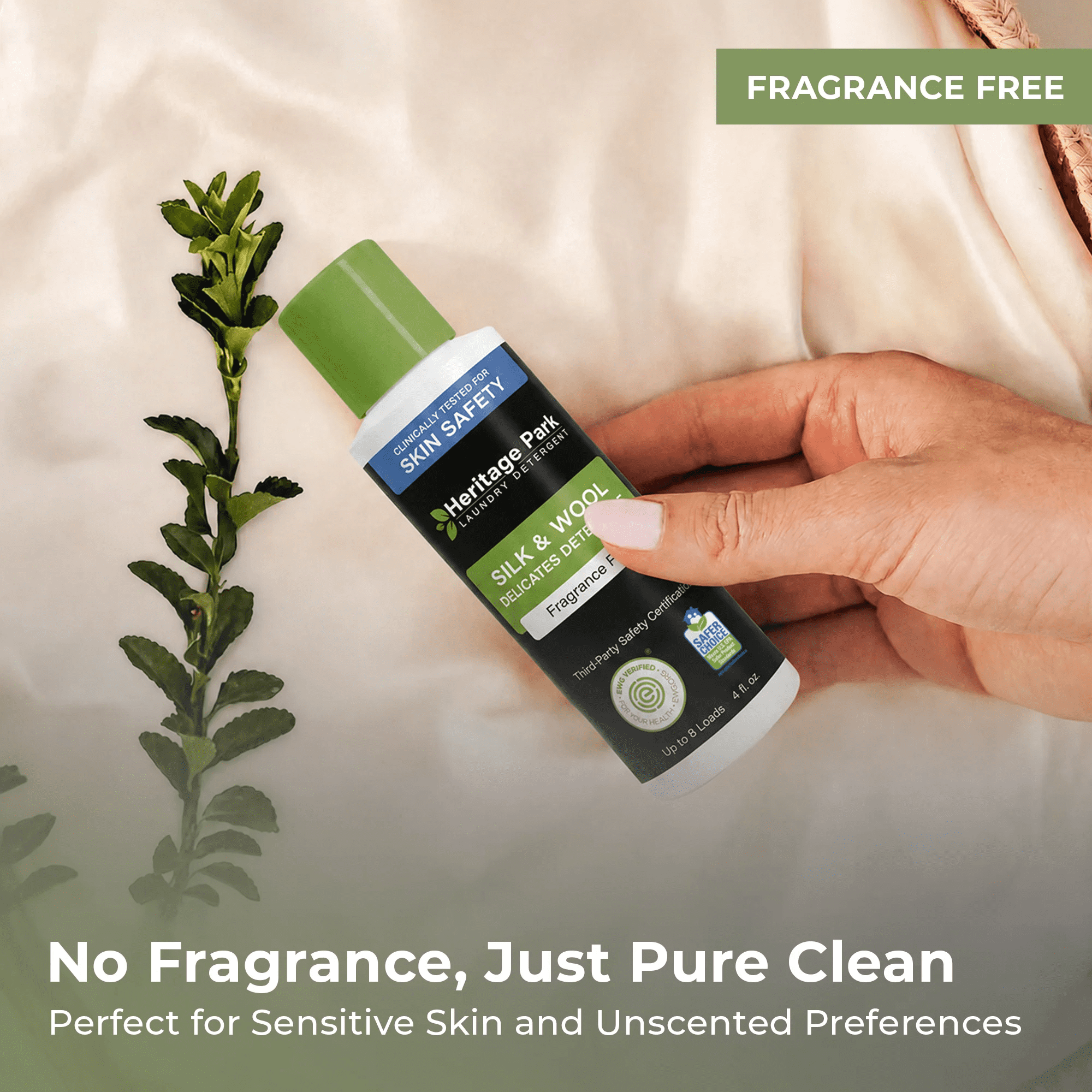 Heritage Park Silk & Wool Fragrance Free, Hypoallergenic, pH-Neutral Laundry Detergent - Dermatologist-tested, Sensitive Skin-Friendly, Enzymes-Free, Ultra Concentrated (4 Fl Oz)