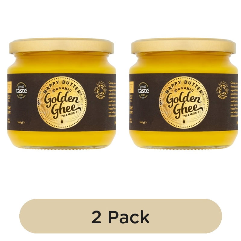 Happy Butter Organic Cultured Turmeric Ghee 300g, British Import (Pack of 2)