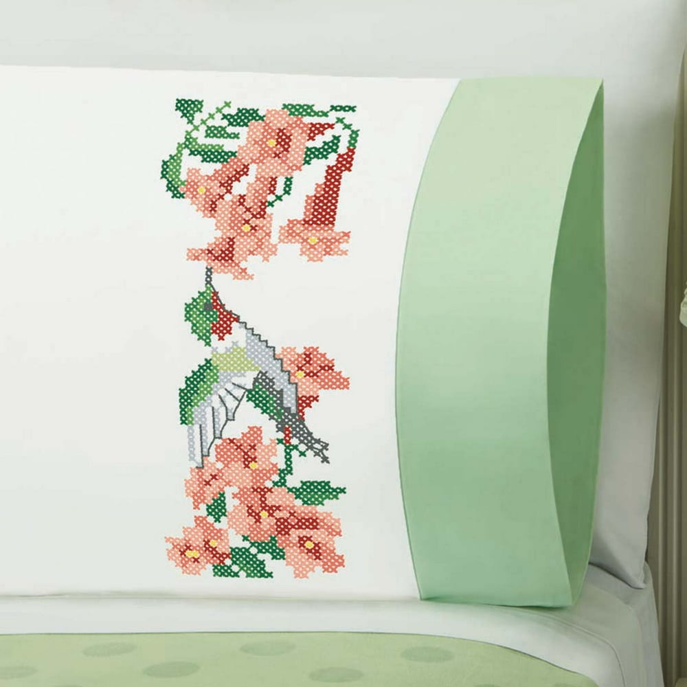 Herrschners® Garden Hummingbird Pillowcase Pair Stamped CrossStitch