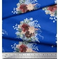 thumbnail image 2 of Soimoi Blue Rayon Fabric Leaves & Peony Floral Print Printed Craft Fabric By the Yard 42 Inch Wide, 2 of 3