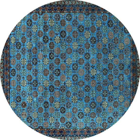 Ahgly Company Indoor Round Oriental Light Blue Industrial Area Rugs, 8' Round