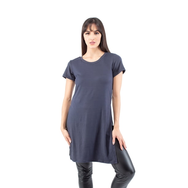 Playera larga manga corta con aberturas AMAD Casual para mujer Talla L