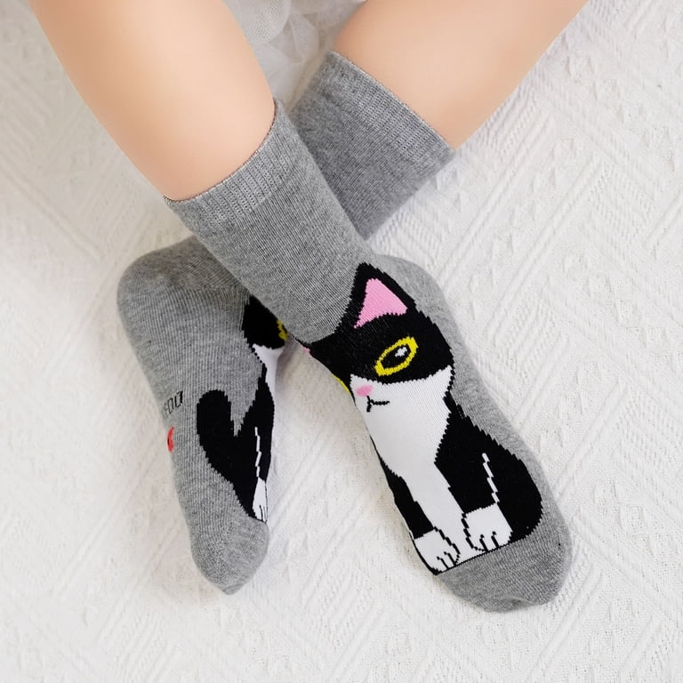 AMITOFO Girls Crew Socks with Cat Design, 5-Pack photo 8