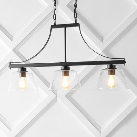 JONATHAN Y Jayden 36" 3-Light Industrial Farmhouse Iron/Glass Linear LED Pendant, Oil Rubbed Bronze/Clear